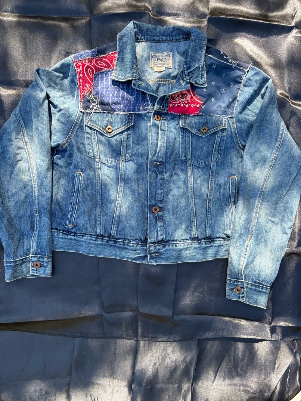 Polo Ralph Lauren Womens Bandana Patchwork Denim Trucker Jacket Medium